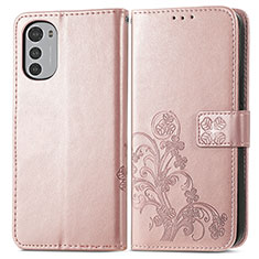 Coque Portefeuille Fleurs Livre Cuir Etui Clapet pour Motorola Moto E32 Rose