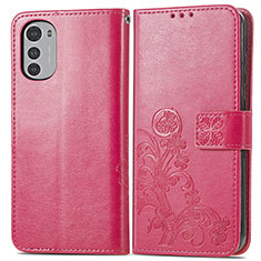 Coque Portefeuille Fleurs Livre Cuir Etui Clapet pour Motorola Moto E32 Rouge