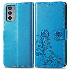 Coque Portefeuille Fleurs Livre Cuir Etui Clapet pour Motorola Moto Edge 20 5G Bleu