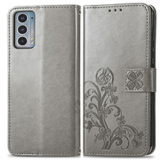 Coque Portefeuille Fleurs Livre Cuir Etui Clapet pour Motorola Moto Edge 20 5G Gris