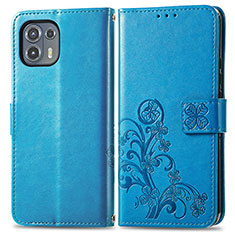 Coque Portefeuille Fleurs Livre Cuir Etui Clapet pour Motorola Moto Edge 20 Lite 5G Bleu