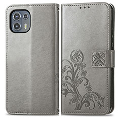 Coque Portefeuille Fleurs Livre Cuir Etui Clapet pour Motorola Moto Edge 20 Lite 5G Gris