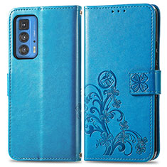 Coque Portefeuille Fleurs Livre Cuir Etui Clapet pour Motorola Moto Edge 20 Pro 5G Bleu