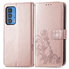 Coque Portefeuille Fleurs Livre Cuir Etui Clapet pour Motorola Moto Edge 20 Pro 5G Rose