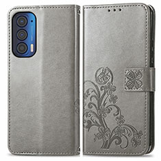 Coque Portefeuille Fleurs Livre Cuir Etui Clapet pour Motorola Moto Edge (2021) 5G Gris