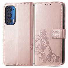 Coque Portefeuille Fleurs Livre Cuir Etui Clapet pour Motorola Moto Edge (2021) 5G Rose