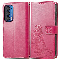 Coque Portefeuille Fleurs Livre Cuir Etui Clapet pour Motorola Moto Edge (2021) 5G Rouge