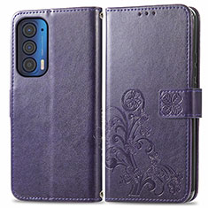 Coque Portefeuille Fleurs Livre Cuir Etui Clapet pour Motorola Moto Edge (2021) 5G Violet