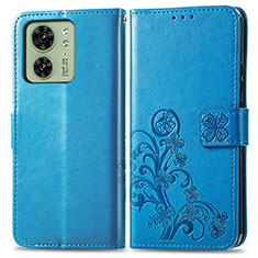 Coque Portefeuille Fleurs Livre Cuir Etui Clapet pour Motorola Moto Edge (2023) 5G Bleu