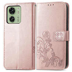 Coque Portefeuille Fleurs Livre Cuir Etui Clapet pour Motorola Moto Edge (2023) 5G Or Rose