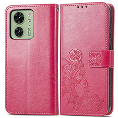 Coque Portefeuille Fleurs Livre Cuir Etui Clapet pour Motorola Moto Edge (2023) 5G Rose Rouge