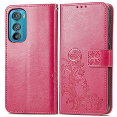 Coque Portefeuille Fleurs Livre Cuir Etui Clapet pour Motorola Moto Edge 30 5G Rouge