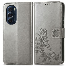 Coque Portefeuille Fleurs Livre Cuir Etui Clapet pour Motorola Moto Edge 30 Pro 5G Gris