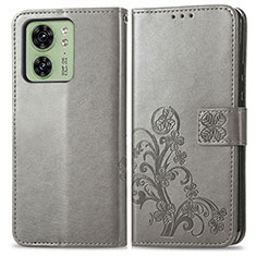 Coque Portefeuille Fleurs Livre Cuir Etui Clapet pour Motorola Moto Edge 40 5G Gris