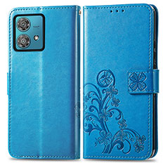 Coque Portefeuille Fleurs Livre Cuir Etui Clapet pour Motorola Moto Edge 40 Neo 5G Bleu