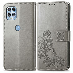 Coque Portefeuille Fleurs Livre Cuir Etui Clapet pour Motorola Moto Edge S 5G Gris