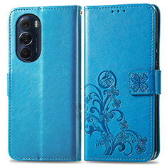 Coque Portefeuille Fleurs Livre Cuir Etui Clapet pour Motorola Moto Edge X30 5G Bleu