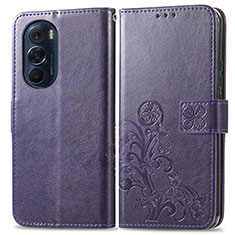 Coque Portefeuille Fleurs Livre Cuir Etui Clapet pour Motorola Moto Edge X30 5G Violet