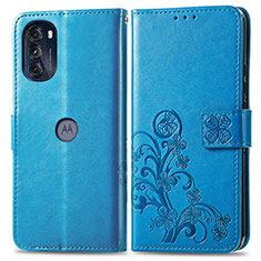 Coque Portefeuille Fleurs Livre Cuir Etui Clapet pour Motorola Moto G 5G (2022) Bleu