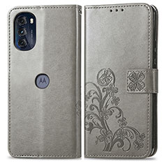 Coque Portefeuille Fleurs Livre Cuir Etui Clapet pour Motorola Moto G 5G (2022) Gris