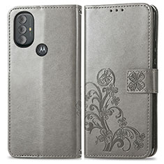 Coque Portefeuille Fleurs Livre Cuir Etui Clapet pour Motorola Moto G Power (2022) Gris