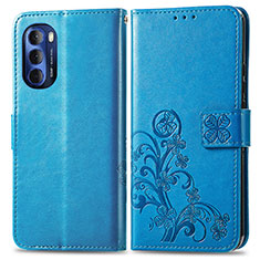 Coque Portefeuille Fleurs Livre Cuir Etui Clapet pour Motorola Moto G Stylus (2022) 4G Bleu