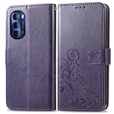 Coque Portefeuille Fleurs Livre Cuir Etui Clapet pour Motorola Moto G Stylus (2022) 5G Violet