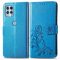 Coque Portefeuille Fleurs Livre Cuir Etui Clapet pour Motorola Moto G100 5G Bleu