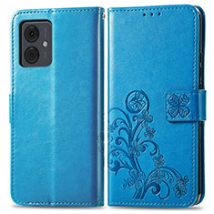 Coque Portefeuille Fleurs Livre Cuir Etui Clapet pour Motorola Moto G14 Bleu
