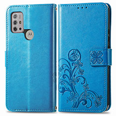 Coque Portefeuille Fleurs Livre Cuir Etui Clapet pour Motorola Moto G30 Bleu