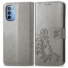 Coque Portefeuille Fleurs Livre Cuir Etui Clapet pour Motorola Moto G41 Gris