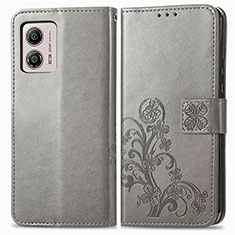 Coque Portefeuille Fleurs Livre Cuir Etui Clapet pour Motorola Moto G53 5G Gris