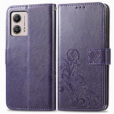 Coque Portefeuille Fleurs Livre Cuir Etui Clapet pour Motorola Moto G53 5G Violet