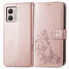 Coque Portefeuille Fleurs Livre Cuir Etui Clapet pour Motorola Moto G53j 5G Or Rose