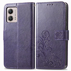 Coque Portefeuille Fleurs Livre Cuir Etui Clapet pour Motorola Moto G53j 5G Violet