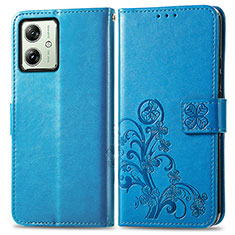 Coque Portefeuille Fleurs Livre Cuir Etui Clapet pour Motorola Moto G54 5G Bleu