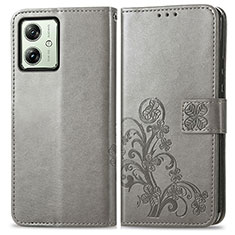 Coque Portefeuille Fleurs Livre Cuir Etui Clapet pour Motorola Moto G54 5G Gris