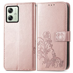 Coque Portefeuille Fleurs Livre Cuir Etui Clapet pour Motorola Moto G54 5G Or Rose