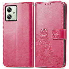 Coque Portefeuille Fleurs Livre Cuir Etui Clapet pour Motorola Moto G54 5G Rose Rouge