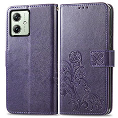 Coque Portefeuille Fleurs Livre Cuir Etui Clapet pour Motorola Moto G54 5G Violet