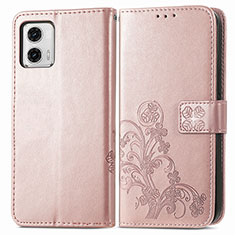 Coque Portefeuille Fleurs Livre Cuir Etui Clapet pour Motorola Moto G73 5G Or Rose