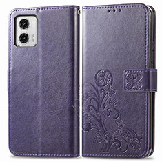 Coque Portefeuille Fleurs Livre Cuir Etui Clapet pour Motorola Moto G73 5G Violet