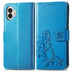 Coque Portefeuille Fleurs Livre Cuir Etui Clapet pour Nothing Phone 2 Bleu