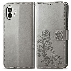 Coque Portefeuille Fleurs Livre Cuir Etui Clapet pour Nothing Phone 2 Gris