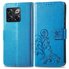 Coque Portefeuille Fleurs Livre Cuir Etui Clapet pour OnePlus 10T 5G Bleu