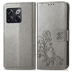 Coque Portefeuille Fleurs Livre Cuir Etui Clapet pour OnePlus 10T 5G Gris