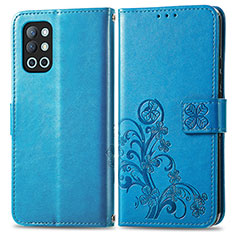 Coque Portefeuille Fleurs Livre Cuir Etui Clapet pour OnePlus 9R 5G Bleu