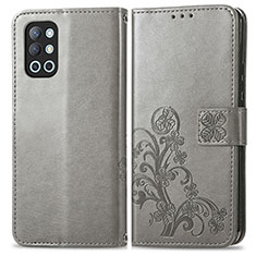 Coque Portefeuille Fleurs Livre Cuir Etui Clapet pour OnePlus 9R 5G Gris