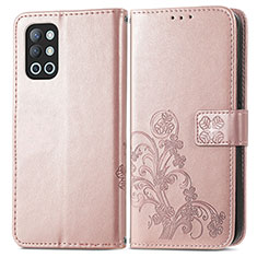 Coque Portefeuille Fleurs Livre Cuir Etui Clapet pour OnePlus 9R 5G Or Rose