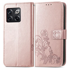 Coque Portefeuille Fleurs Livre Cuir Etui Clapet pour OnePlus Ace Pro 5G Or Rose